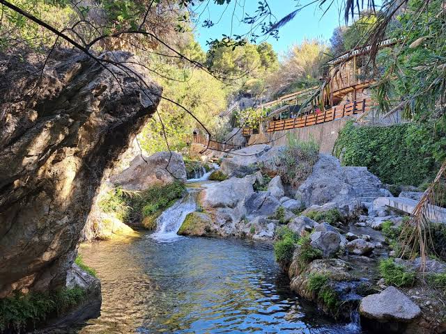 Fuentes del Algar waterfalls and natural turquoise pools in a rocky gorge near Alicante