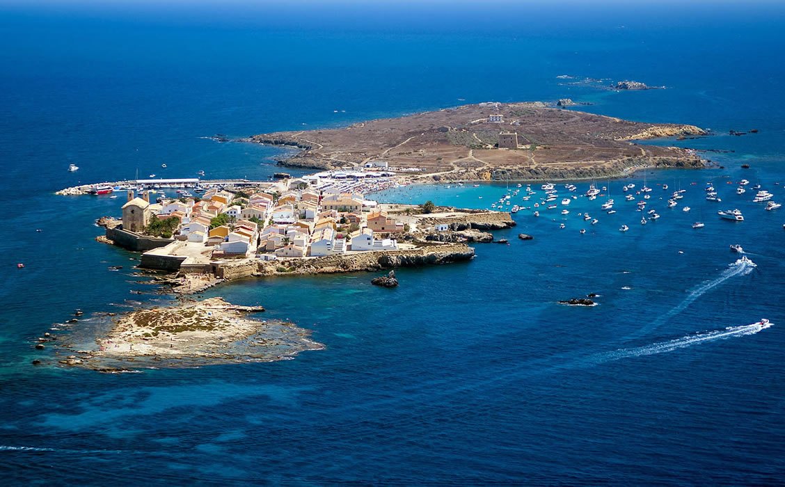 Aerial view of Tabarca Island and its marine reserve off the coast of Alicante